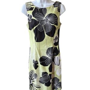 Connected Apparel Black and Green Sheath Dress Square Neck Midi